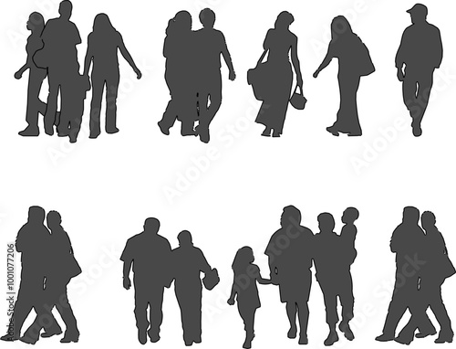 Vector sketch illustration of a silhouette design of a human doing work activities with family and beloved friends 