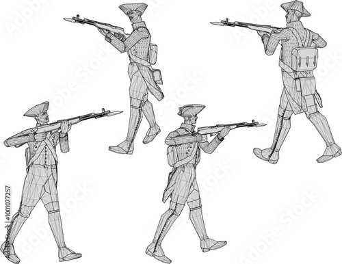 Vector sketch illustration design of soldiers in royal era uniforms fighting with rifles