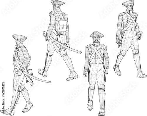 Vector sketch illustration design of soldiers in royal era uniforms preparing for battle with sword weapons