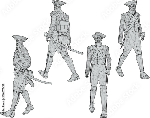 Vector sketch illustration design of soldiers in royal era uniforms preparing for battle with sword weapons