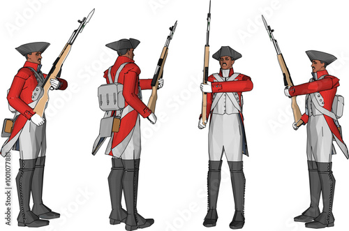Vector sketch illustration design of soldiers in royal uniforms preparing for war holding rifles