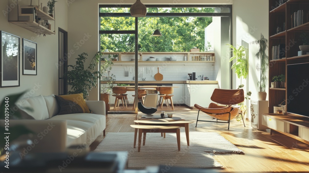 Fototapeta premium Modern Living Room with Patio View