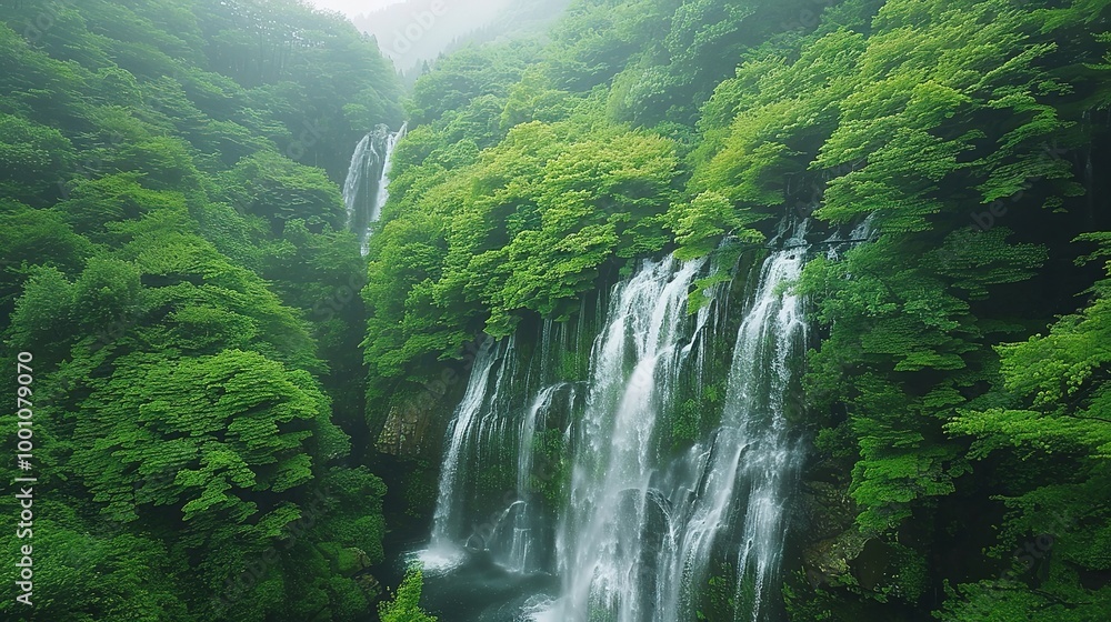 Beautiful Spring Green Natural Landscape with Waterfall: A Perfect Tourism Destination. Enjoy the Serenity and Beauty. Beautiful Spring Green Natural Landscape with Waterfall: A Perfect Tourism Destination. Enjoy the Serenity and Beauty.