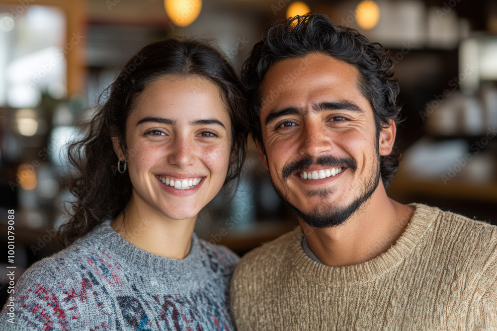 Smiling Couple in Cozy Cafe Smiling Couple in Cozy Cafe
