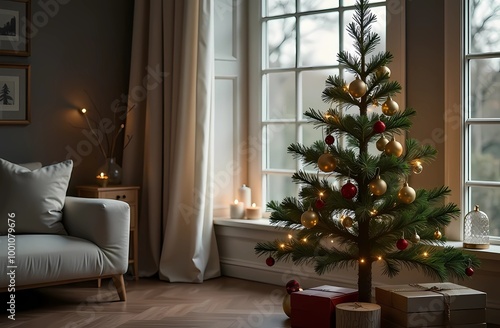 Christmas decorations on the tree. Christmas ornaments. atmosphere of coziness and warmth.