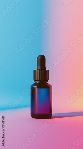 Stylish dropper bottle with vibrant pastel background, perfect for product showcasing or wellness content.