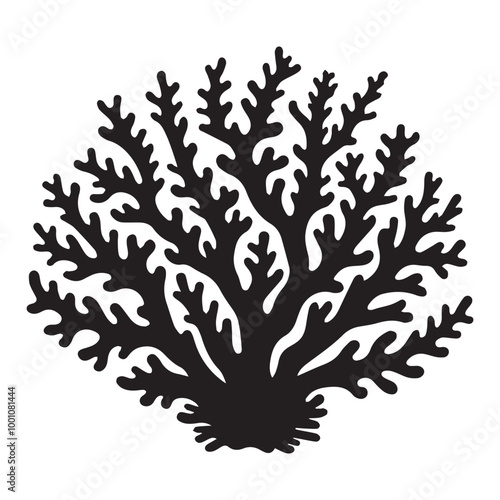 Coral Reef Silhouette Design - Under The Sea Plant Vector illustration in black and white - Marine Habitat Plants Clipart