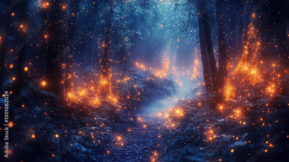 Mystical forest with glowing creatures, fantasy, cool tones, watercolor Mystical forest with glowing creatures, fantasy, cool tones, watercolor