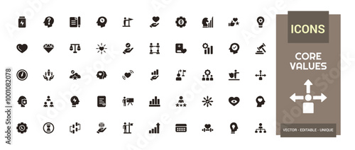 Core values icon set, filled style icons, commitment, filled icon set, glyph for web and ui. Solid icons pack. Vector illustration.