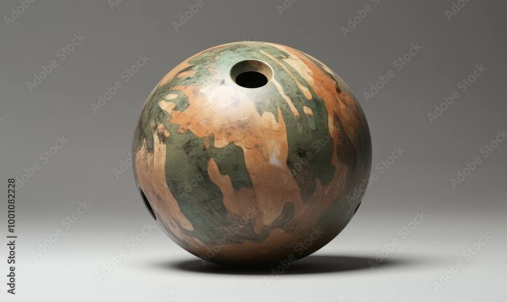 Swirled brown and green ceramic orb. Swirled brown and green ceramic orb.