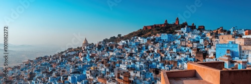 Vibrant blue city on a hillside