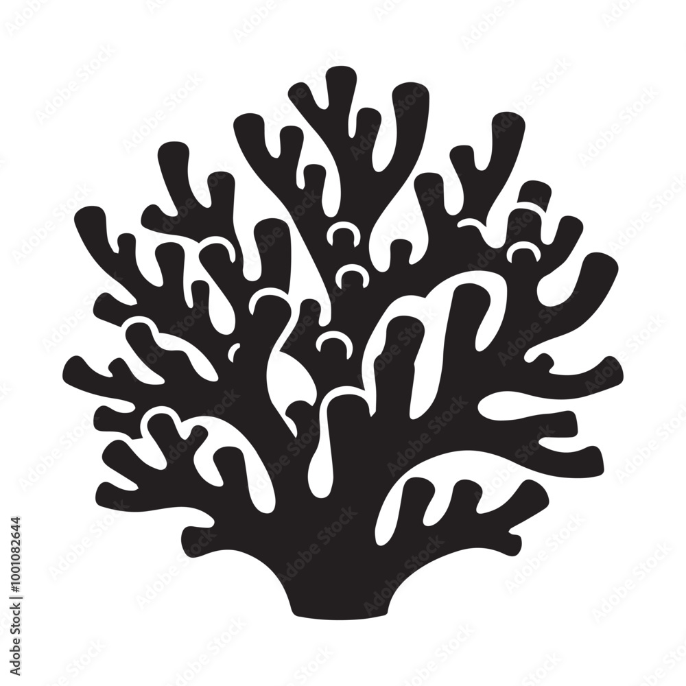 Coral Reef Silhouette Design - Under The Sea Plant Vector illustration in black and white - Marine Habitat Plants Clipart Coral Reef Silhouette Design - Under The Sea Plant Vector illustration in black and white - Marine Habitat Plants Clipart