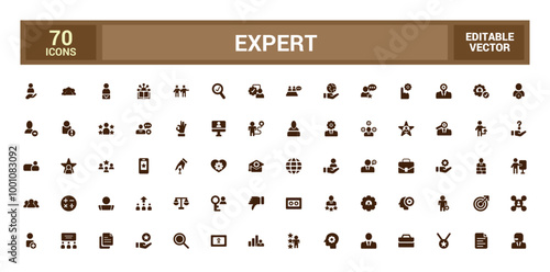 Expert icon collection. Competence, expertise, knowledge, skill, glyph set for web and ui. Filled icon pack, Solid icons set. Vector illustration.