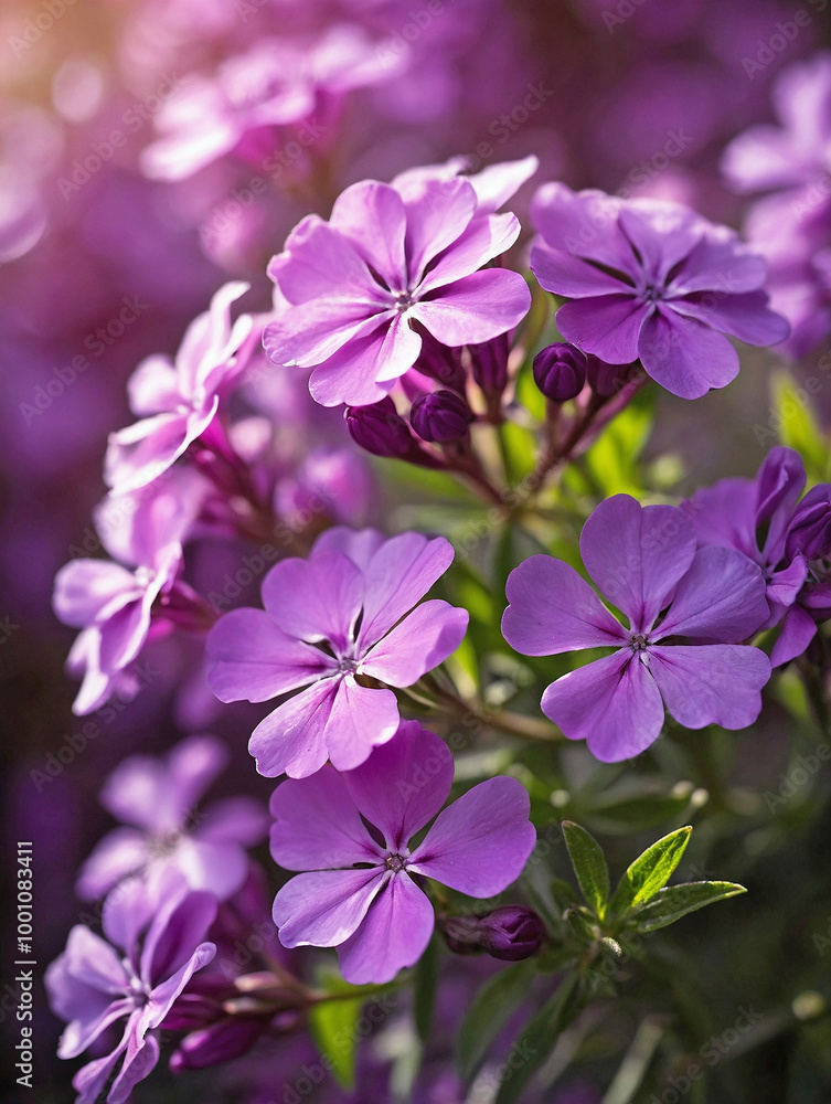 Purple Phlox Cluster in Morning Light with a Blurred Background Purple Phlox Cluster in Morning Light with a Blurred Background