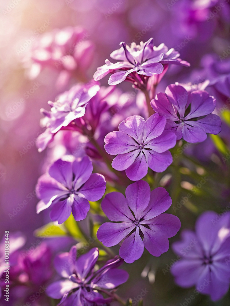 Purple Phlox Cluster in Morning Light with a Blurred Background Purple Phlox Cluster in Morning Light with a Blurred Background