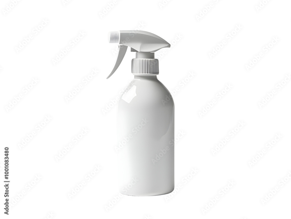 White spray bottle with a nozzle, isolated on a clean background, ideal for cleaning or gardening purposes. White spray bottle with a nozzle, isolated on a clean background, ideal for cleaning or gardening purposes.