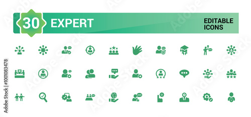 Expert icon collection. Competence, expertise, knowledge, skill, glyph set for web and ui. Filled icon pack, Solid icons set. Vector illustration.