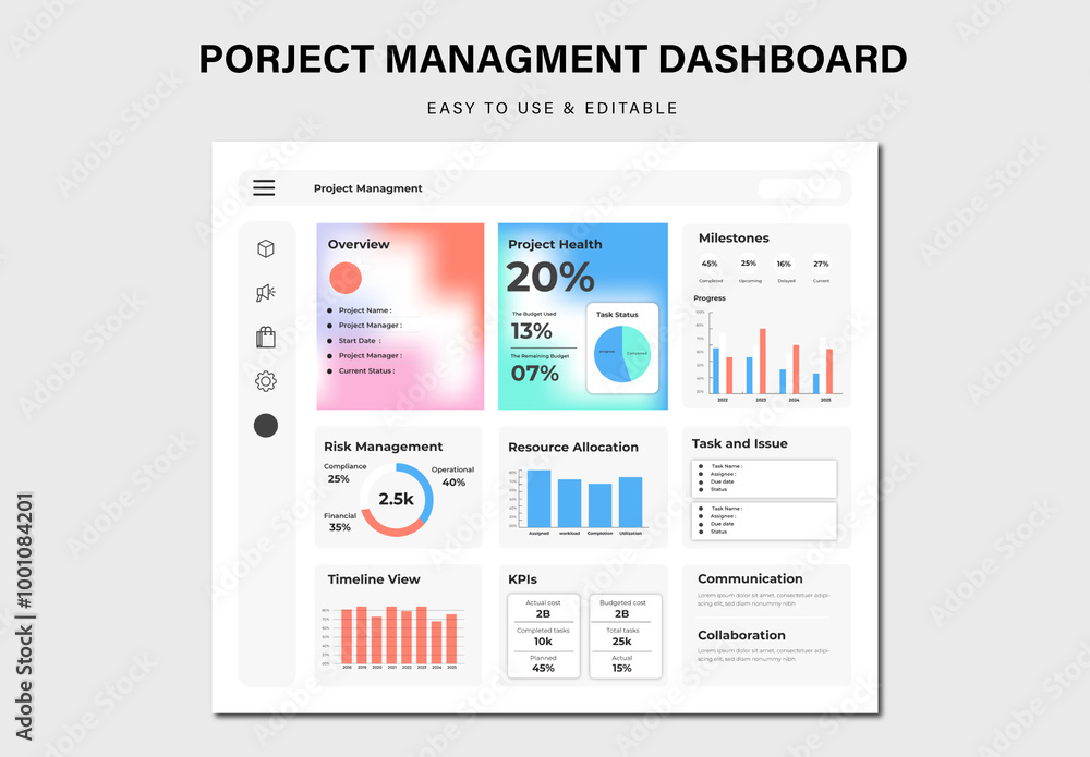 Project Management Dashboard Stock Template | Adobe Stock