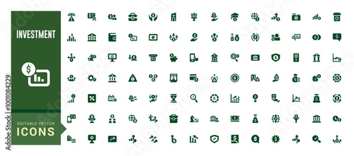 Investment icon collection. Related to investor, mutual fund, filled icons set, glyph for web and ui. Solid icons set. Vector illustration.