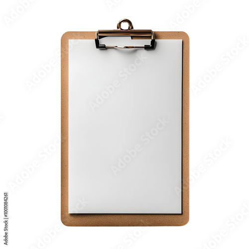 Blank clipboard with a notepad sheet over a white background, useful for presentations and note-taking.