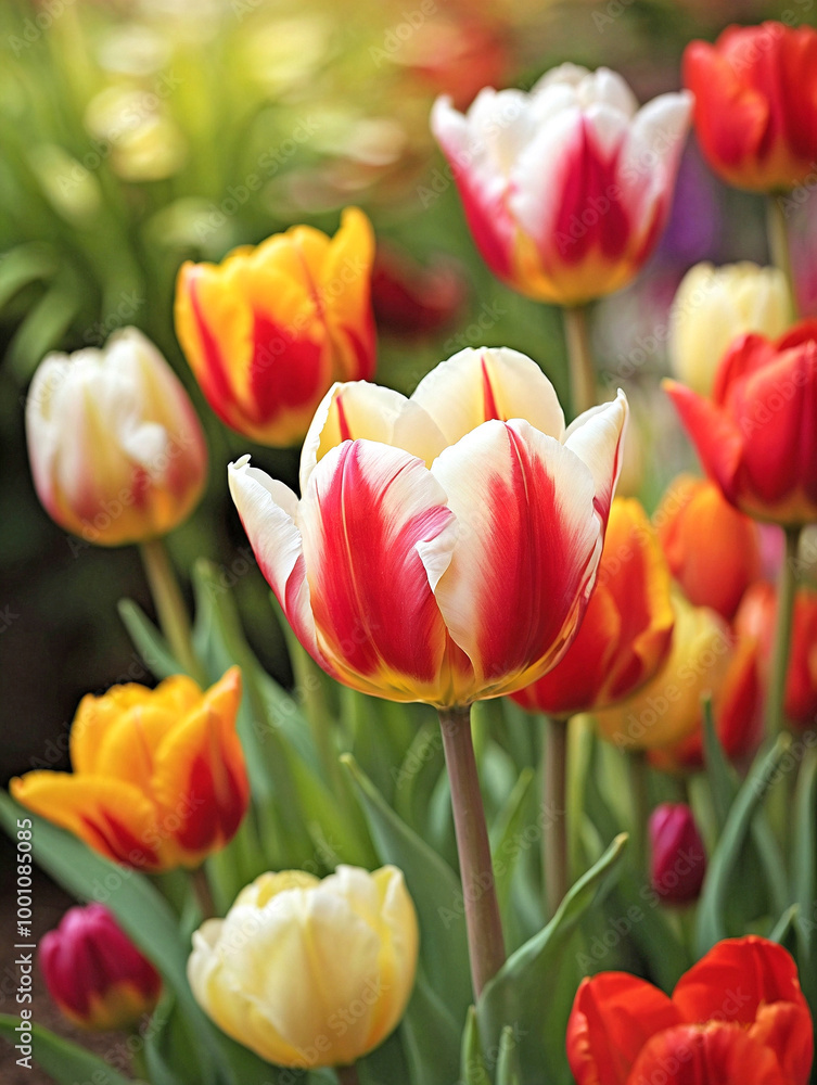 Fototapeta premium Tulip in a Natural Garden Setting with Blurred Colors: