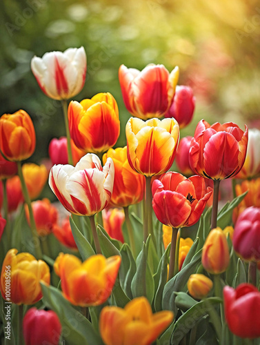 Tulip in a Natural Garden Setting with Blurred Colors: