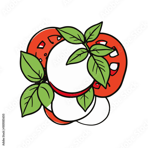 Caprese Salad with Fresh Mozzarella, Tomatoes, and Basil – Italian Delight Black Outline Vector Illustration