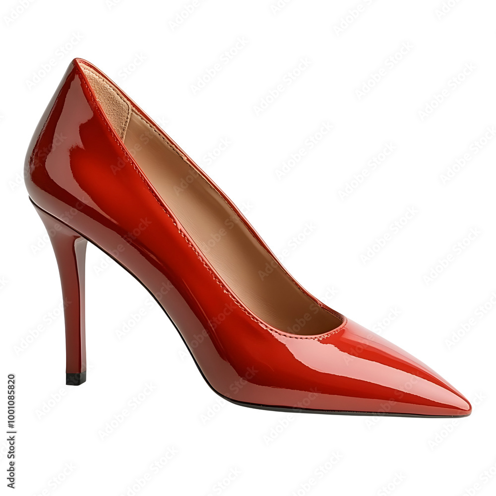 Elegant red high heel shoe isolated on a white background, perfect for fashion and lifestyle themes. Elegant red high heel shoe isolated on a white background, perfect for fashion and lifestyle themes.