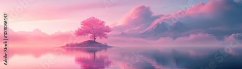 Surreal landscape with floating islands, fantasy, pastel colors, digital painting photo