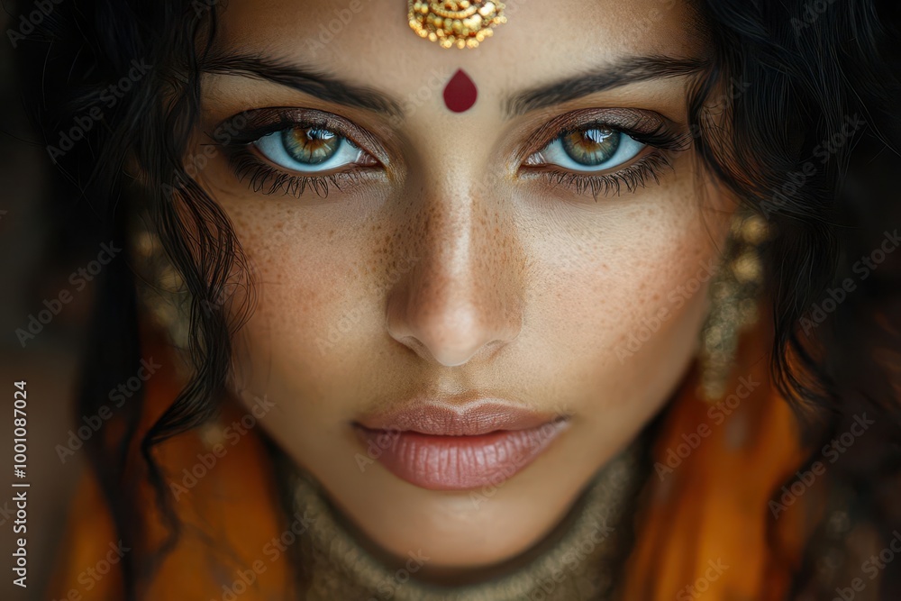 graceful indian woman adorned in traditional attire enveloped in rich colors and intricate patterns radiating cultural beauty and tradition with a serene expression graceful indian woman adorned in traditional attire enveloped in rich colors and intricate patterns radiating cultural beauty and tradition with a serene expression