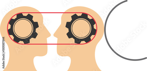 Collaboration and synergy. Connected mind mechanisms of the people. Flat vector illustration.

