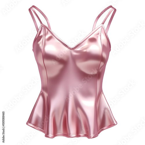 Elegant pink silk camisole with delicate straps, isolated on white background for fashion and apparel presentations. photo