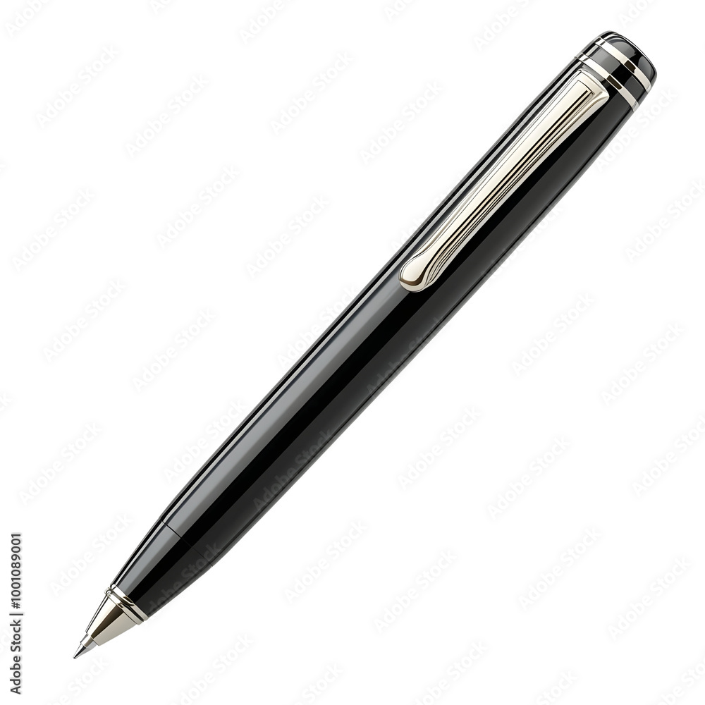 Elegant black pen with silver accents on a white isolated background. Elegant black pen with silver accents on a white isolated background.