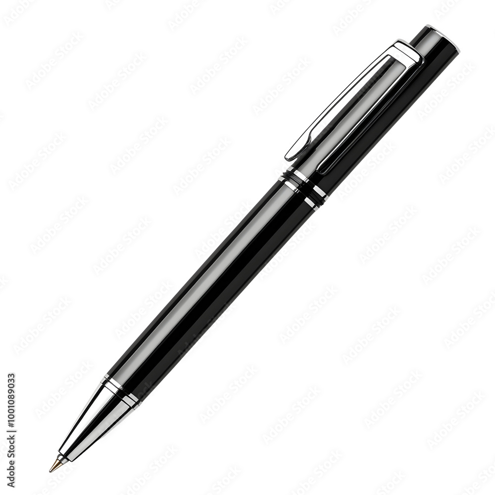 A sleek black pen with silver accents, designed for professional writing. A sleek black pen with silver accents, designed for professional writing.