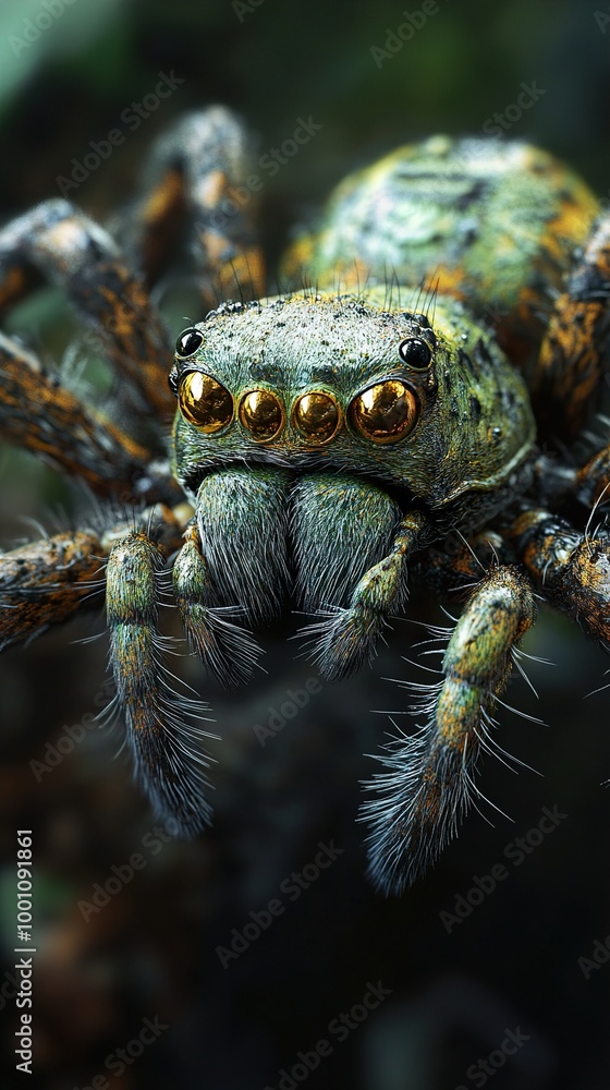 Close-up of a Green Spider with Golden Eyes Close-up of a Green Spider with Golden Eyes