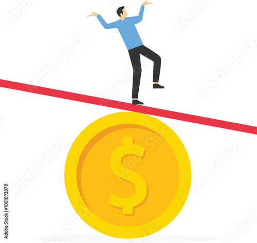 financial instability. Business investor on unstable coins. vector illustration

