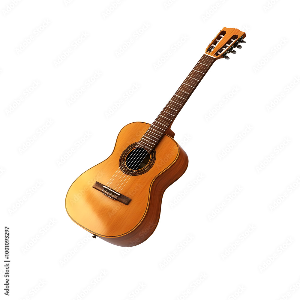 Acoustic guitar with natural wood finish, isolated on a white background, perfect for music-related projects and designs. Acoustic guitar with natural wood finish, isolated on a white background, perfect for music-related projects and designs.