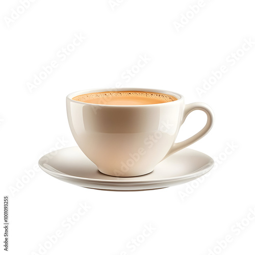 Classic coffee cup with saucer isolated on white background, perfect for showcasing beverages.