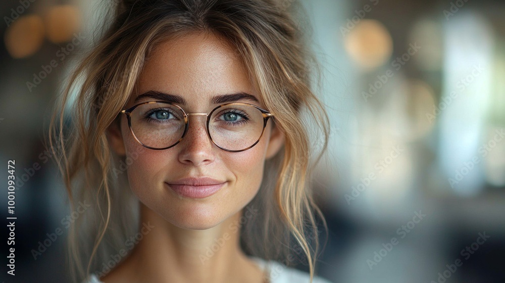 A woman with glasses and a smile on her face A woman with glasses and a smile on her face
