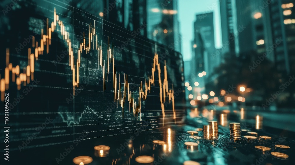 Obraz premium Finance and Investment Graph in Urban Environment