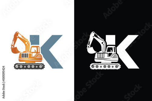 Letter K excavator logo template vector. Heavy equipment logo vector for construction company.