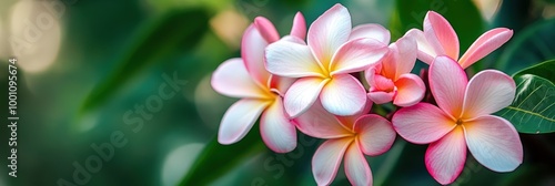 beautiful pink plumeria flowers in tropical garden