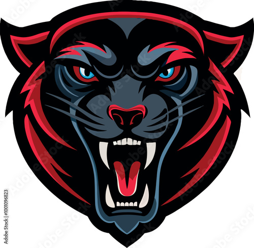 Black panther head mascot roaring showing fangs