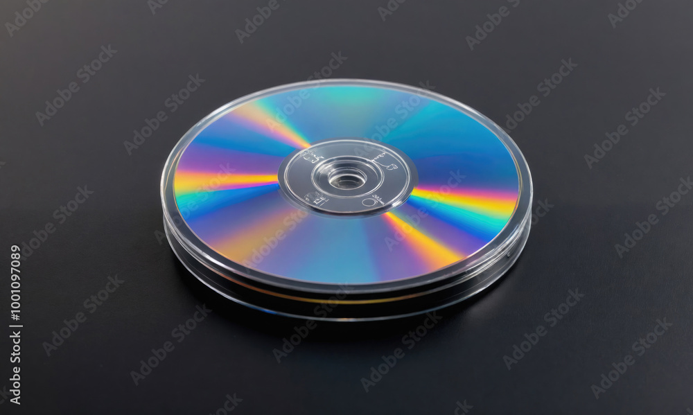 A shiny CD sits on a black surface A shiny CD sits on a black surface
