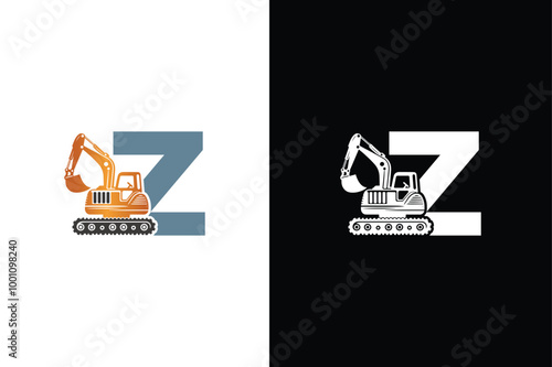 Letter Z excavator logo template vector. Heavy equipment logo vector for construction company.