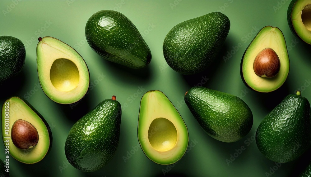 avocado on green background healthy eating concept avocado on green background healthy eating concept