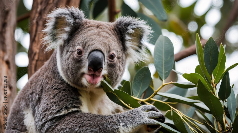 Obraz premium Koala sitting on a eucalyptus tree