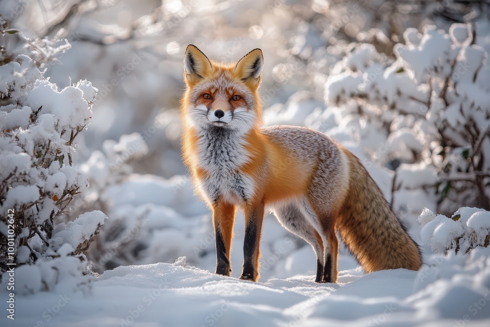 Majestic red fox in snowy winter landscape Majestic red fox in snowy winter landscape