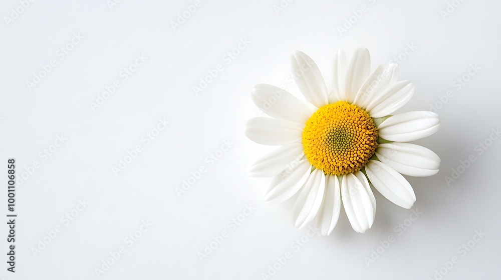 Obraz premium A graceful single dried daisy positioned on a white backdrop, perfect for use in clean, modern templates. 