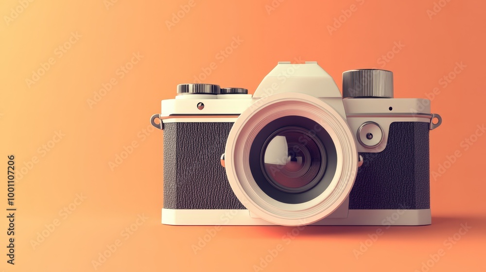 Retro camera on orange background Retro camera on orange background